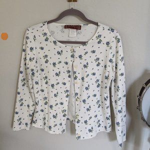 White Marcy Allan Blue Floral Vintage Cardigan